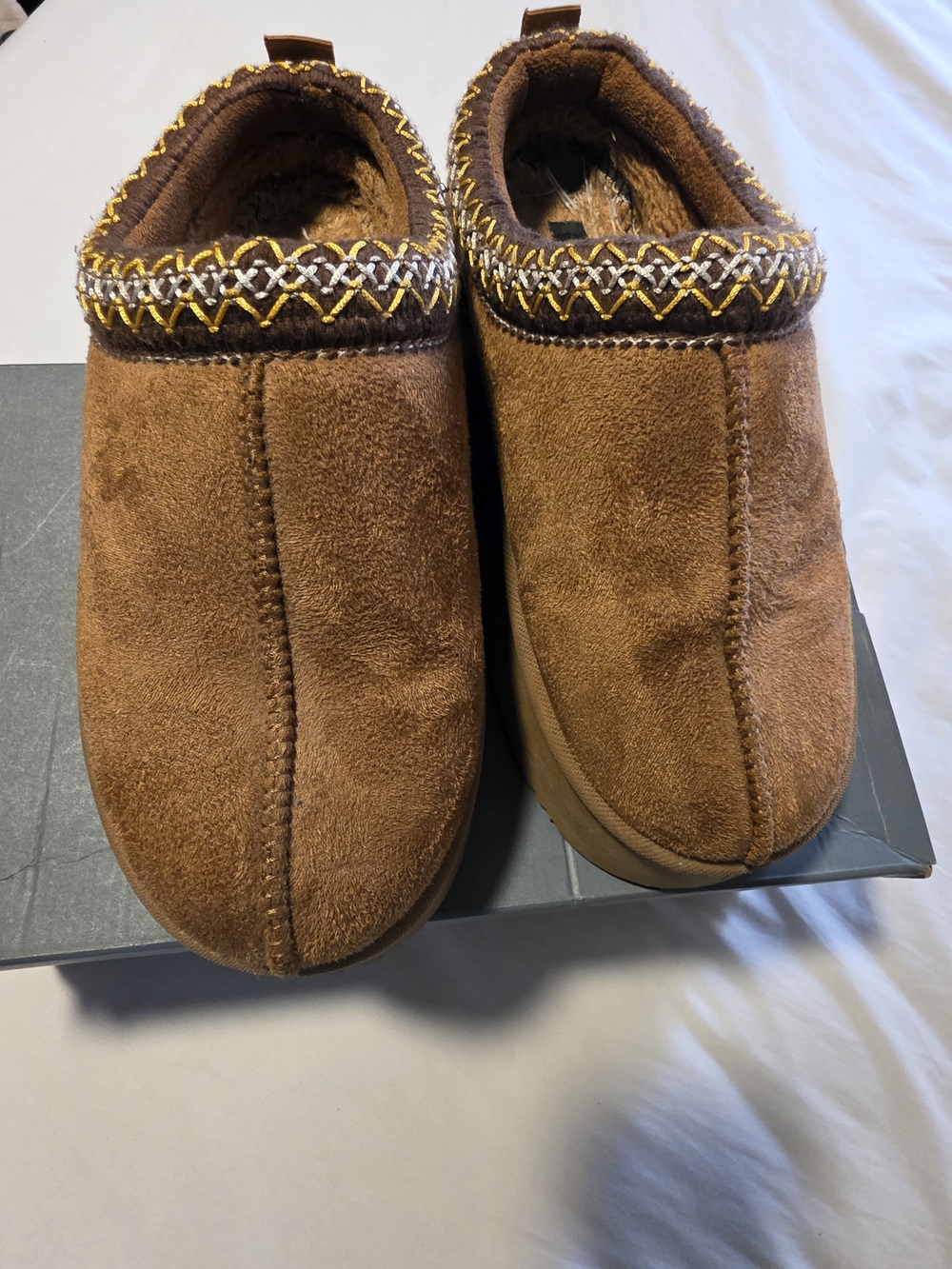 Wild Diva Brown Suede Faux-Fur Lined Clog Mules